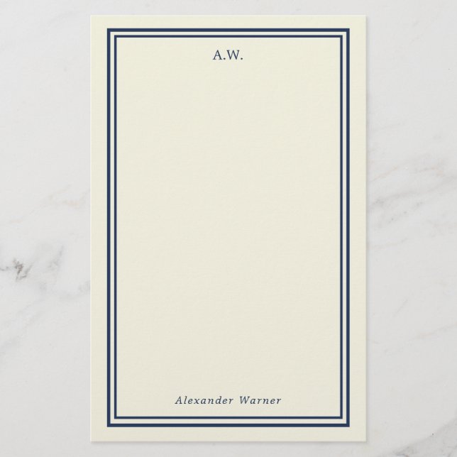 Papeterie Papier à lettres monogramme bleu marine et crème (Devant)