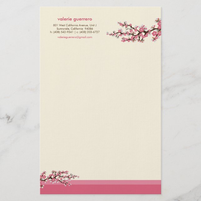 Papeterie Papier à lettres personnalisé Cherry Blossom (rose (Devant)