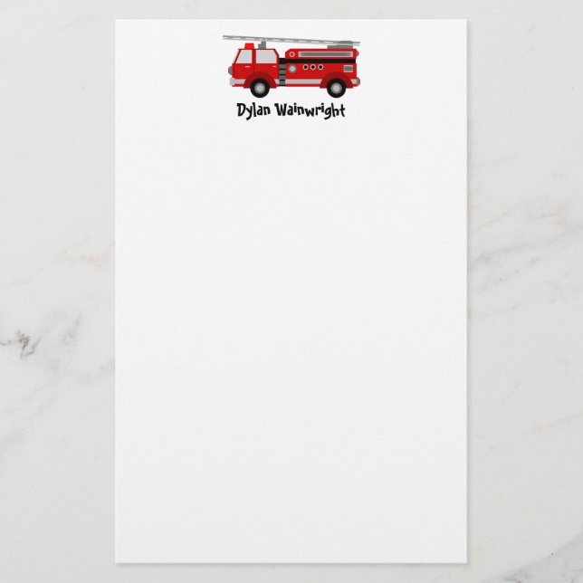 Papeterie Papier à lettres personnalisé pour camion-feu (Devant)