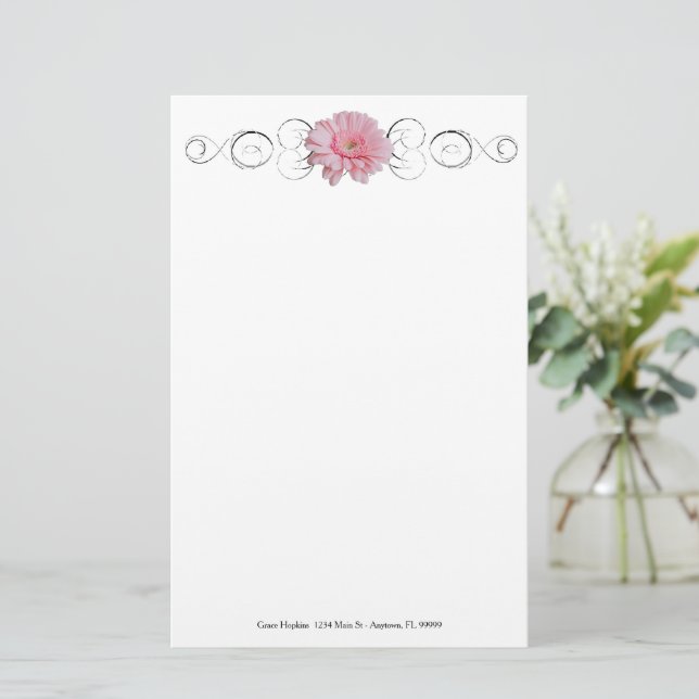 Papeterie Papier à lettres personnalisé rose Gerber Daisy (Debout devant)