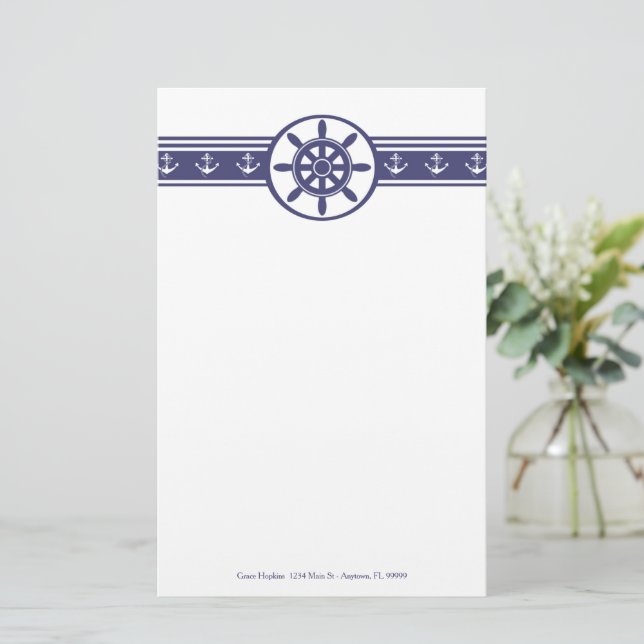 Papeterie Papier à lettres personnalisées Blue Ships Wheel (Debout devant)
