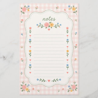 Papeterie Papier à lettres Shabby Chic rose à carreaux et fl