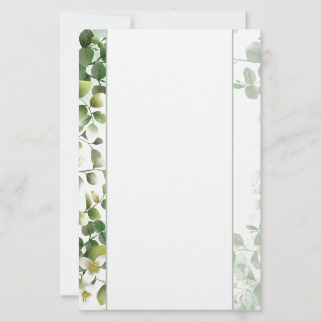 Papeterie Papier à lettres - Vert et Fleurs blanches (Devant)