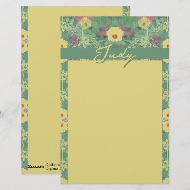 Papeterie Papier à lettres vert floral (Devant / Derrière)