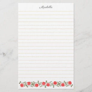 Papeterie Papier à lettres Vintage Red Daisy et Gold Linked