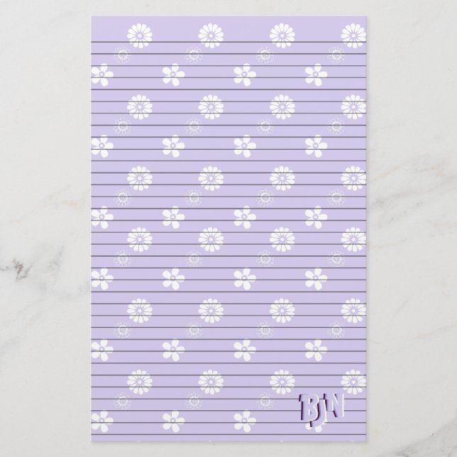 Papeterie Papier à lettres violet et blanc à fleurs Monogram (Devant)