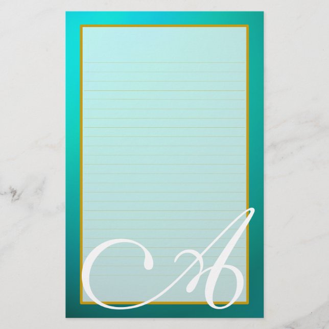 Papeterie Papier à papier à étaux turquoises Monogramme Aqua (Devant)