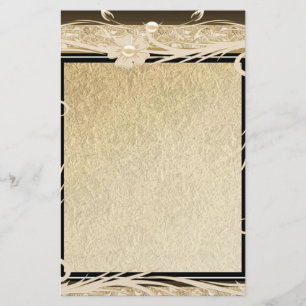 Papeterie Papier Ancien Fleur Florale Or Noir