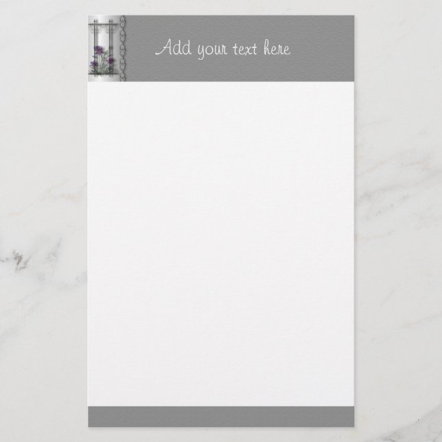 Papeterie Papier de porte de jardin pourpre Iris avec argent (Devant)