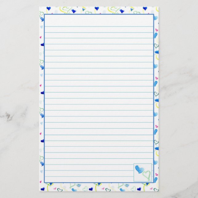 Papeterie Papier d'écriture de la lettre d'aquarelle bleu Co (Devant)