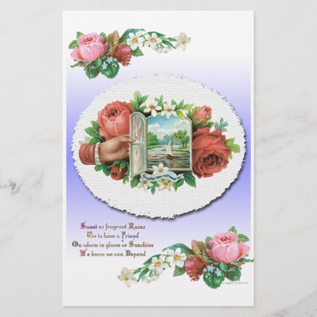 Papeterie Papier Rose Floral Victorien (Devant)