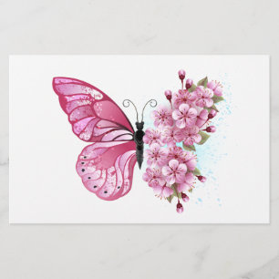 Papeterie Papillon à fleurs avec Sakura rose