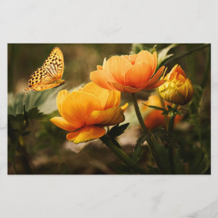 Papeterie Papillon orange et fleurs