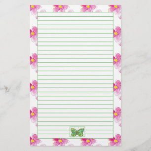 Papeterie Papillon Pastel Aquarelle rose Fleurs Linées