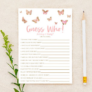 Papeterie Papillon Rose Devine Qui ! Jeu baby shower