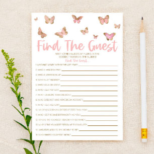 Papeterie Papillon Rose Trouver Le Jeu Baby shower Invité