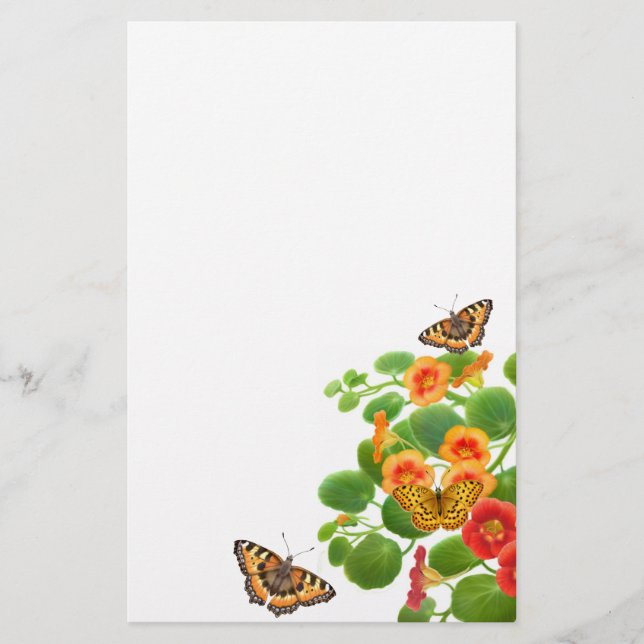 Papeterie Papillons et fleurs de nasturtium Papier à lettres (Devant)
