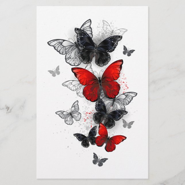 Papeterie Papillons noirs et rouges volants (Devant)