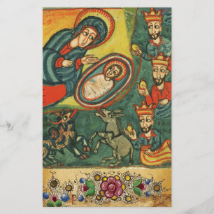 PAPETERIE PARCHEMENT FLORAL DE NOËL, ADORATION DE LA MAGI