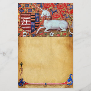 PAPETERIE PARCHEMIN FLORAL DE BRUN DE MONOGRAMME DE LICORNE