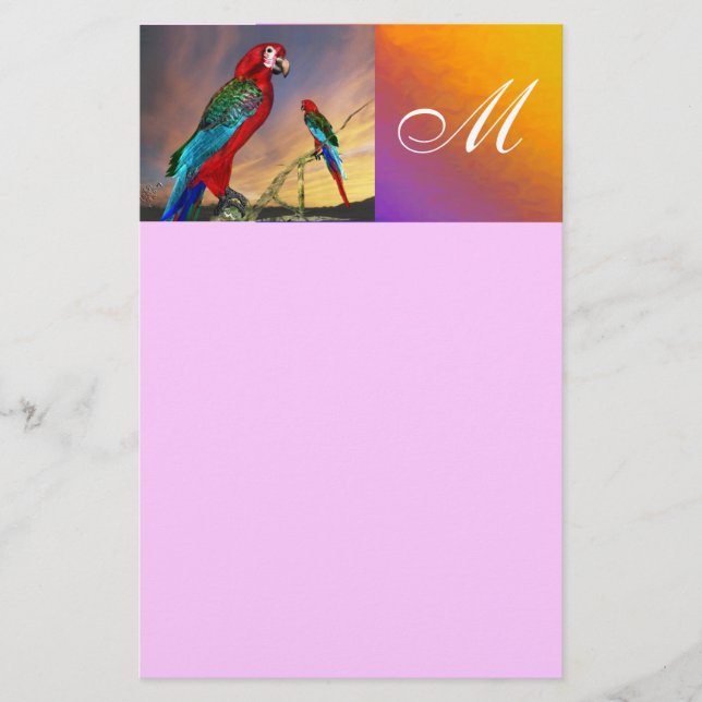 Papeterie PARROS HYPER / MONOGRAMME ARA ROUGE, rose (Devant)