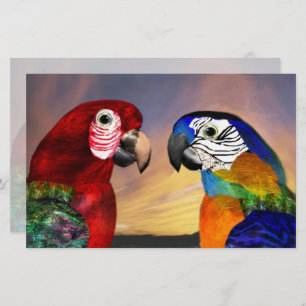 Papeterie PARROTS HYPER / ARA ROUGE ET BLEU, Papier vert