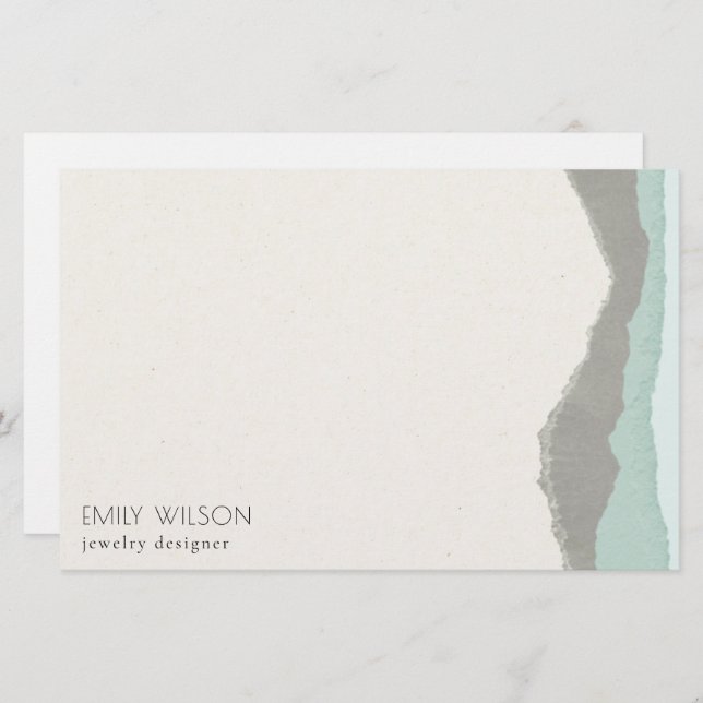 Papeterie Pastel Aqua Grey Kraft Mountain Wave Tordu Edge (Devant / Derrière)