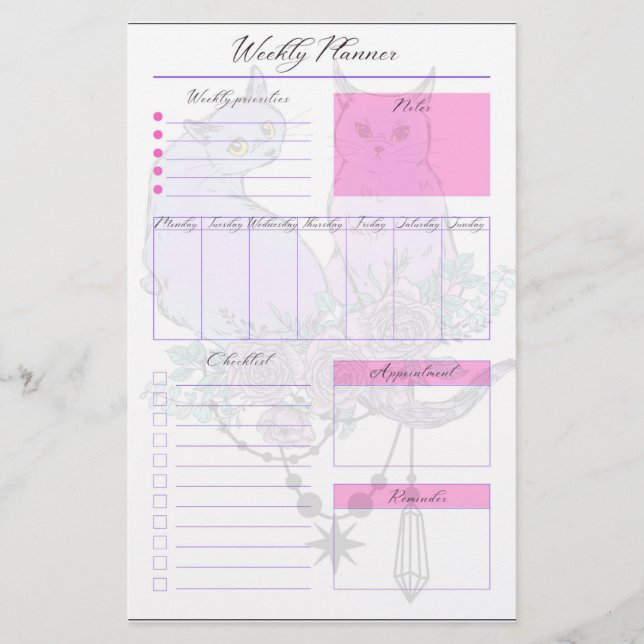 Papeterie Pastel Cats Feuilles hebdomadaires de planificateu (Devant)