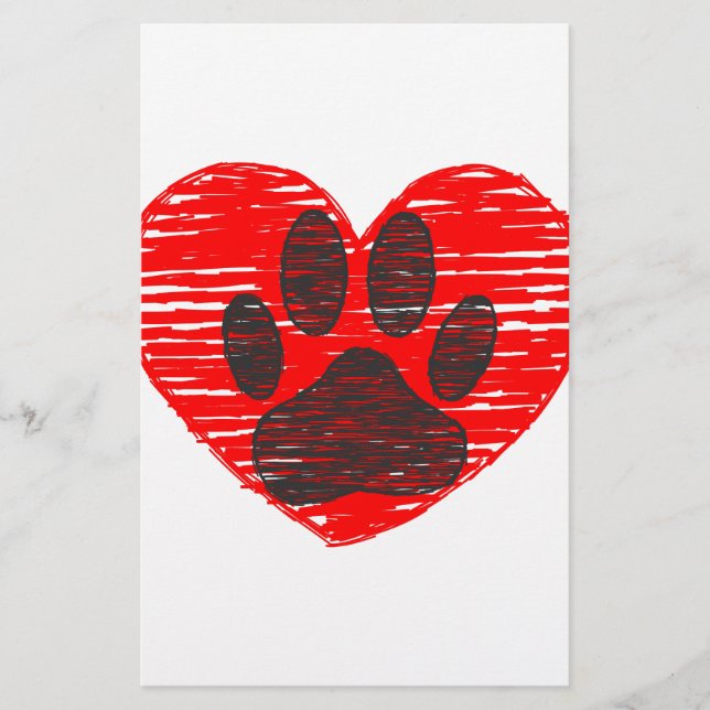 Papeterie Paw Chien Croquis Dans Le Coeur Rouge (Devant)