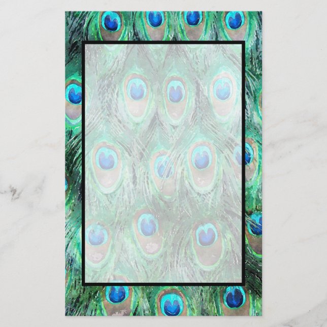 Papeterie Peacock Feathers Exotic Wild Watercolor Motif (Devant)