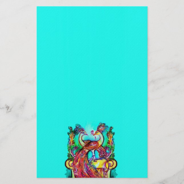 Papeterie PEACOCKS IN LOVE MONOGRAM rouge bleu turquase vert (Devant)