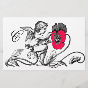 PAPETERIE PEINTURE D'ANGE FLEUR ROSE MONOGRAMME
