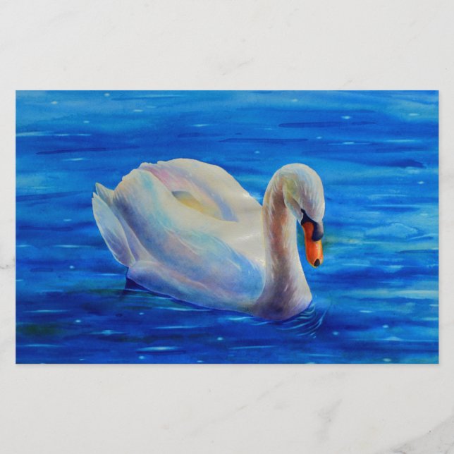 Papeterie Peinture d'aquarelle de cygne blanc, sauvagine, oi (Devant)