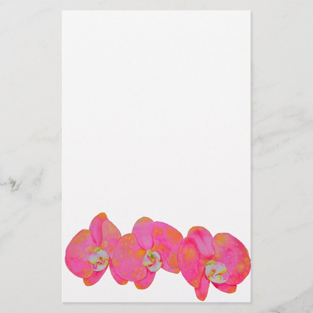 Papeterie Peinture d'aquarelle romantique à l'orchidée rose (Devant)