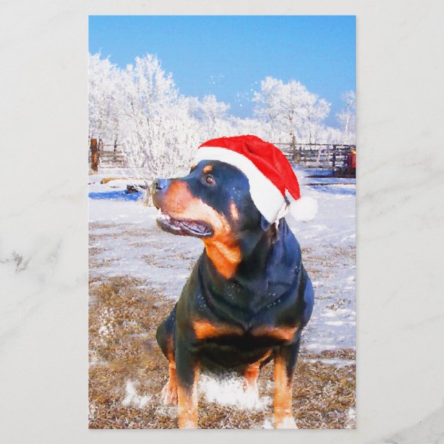 Papeterie Peinture de Noël de chien Rottweiler (Devant)