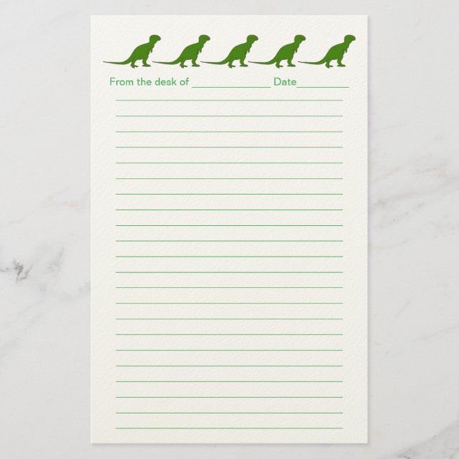 Papeterie Personalized Dinosaur Lined Stationery for Kids (Devant)