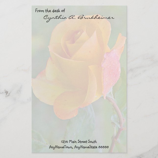 Papeterie personnalisée amortie de rose jaune (Devant)