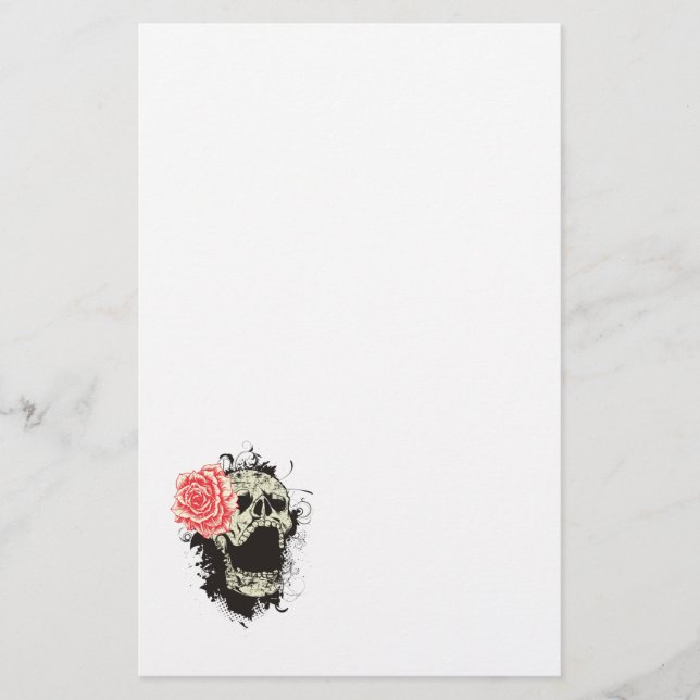 Papeterie personnalisée crâne et rose (Devant)