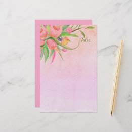 Papeterie personnalisée en fleurs, rose et jeune