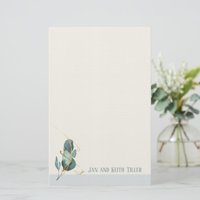 Papeterie personnalisée minimaliste Eucalyptus (Debout devant)