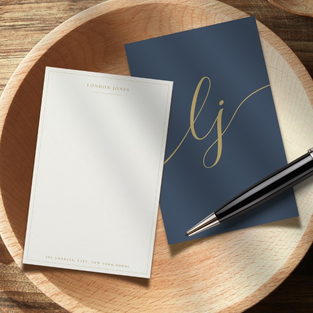 Papeterie personnalisée Simple Script Navy Or (Créateur téléchargé)