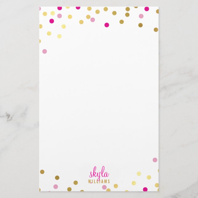 Papeterie PERSONNEL mignon or glamour joli confetti rose (Devant)