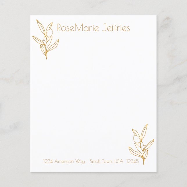 Papeterie personnelle Gold et White Olive Stations (Devant)