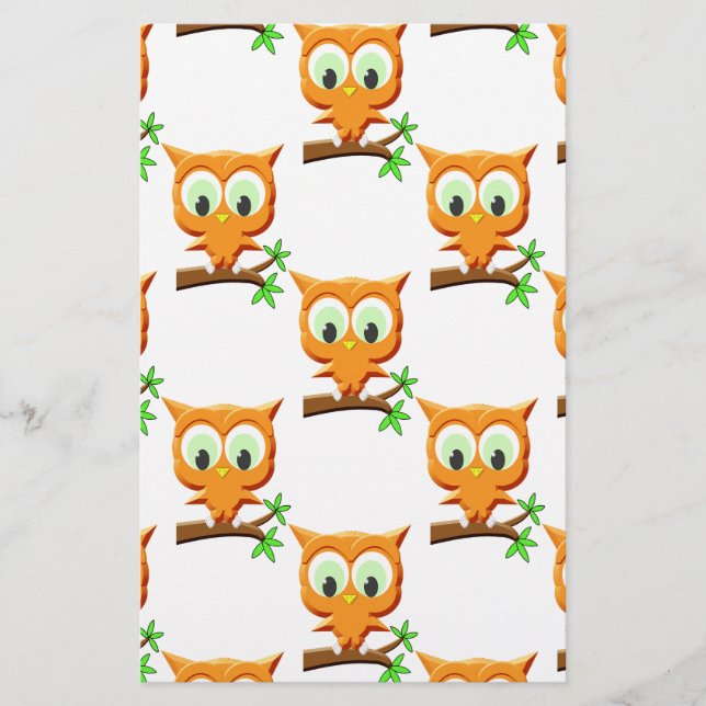 Papeterie Petite Chouette en dessin sur Motif de branche (Devant)