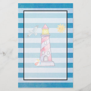 Papeterie Phare d'aquarelle rouge à rayures bleues