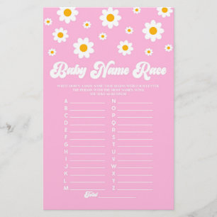 Papeterie Pink Daisy Nom Course Baby shower Activité de jeu