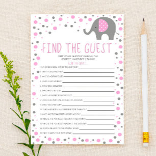 Papeterie Pink Elephant Trouver Baby shower Invité Jeu