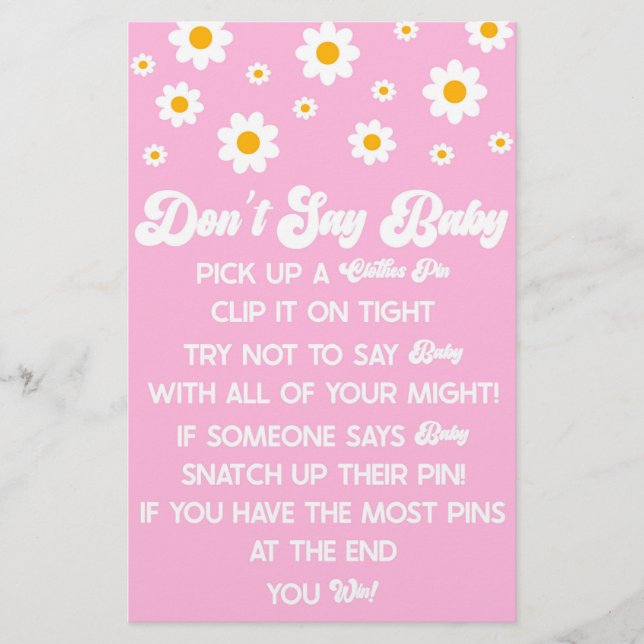 Papeterie Pink Retro Daisy Ne pas dire Baby shower Jeu (Devant)