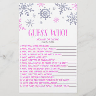 Papeterie Pink Snowflake Devine Qui ! Jeu baby shower