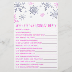 Papeterie Pink Snowflake Qui Connaît Mommy Baby shower Jeu